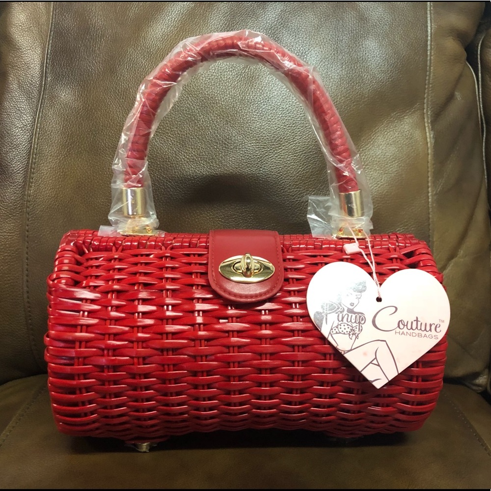 Pinup Couture Red Wicker Vintage Style Purse NEW